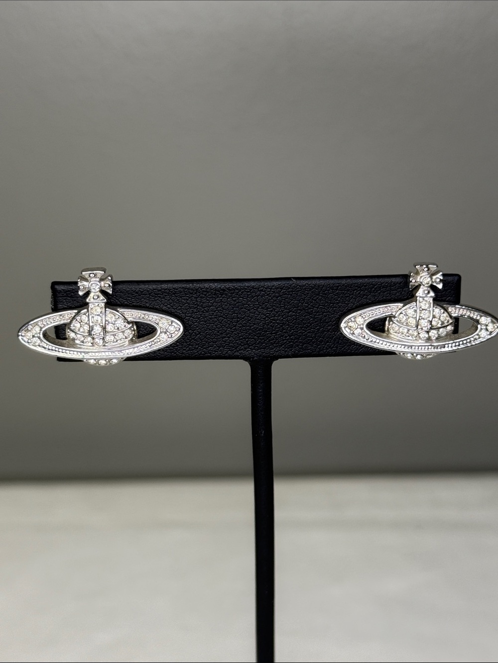 Vivienne Westwood Tiny Orb Rhinestone Silver Tone Pierced Stud Earrings